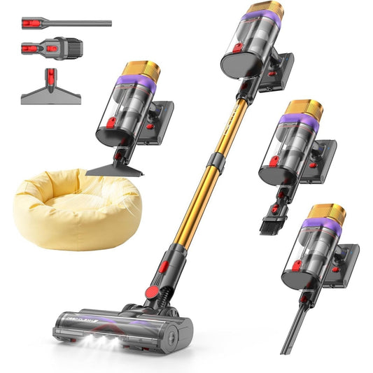 Cet aspirateur au format balai associe la collecte de la poussiere et la collecte des poils