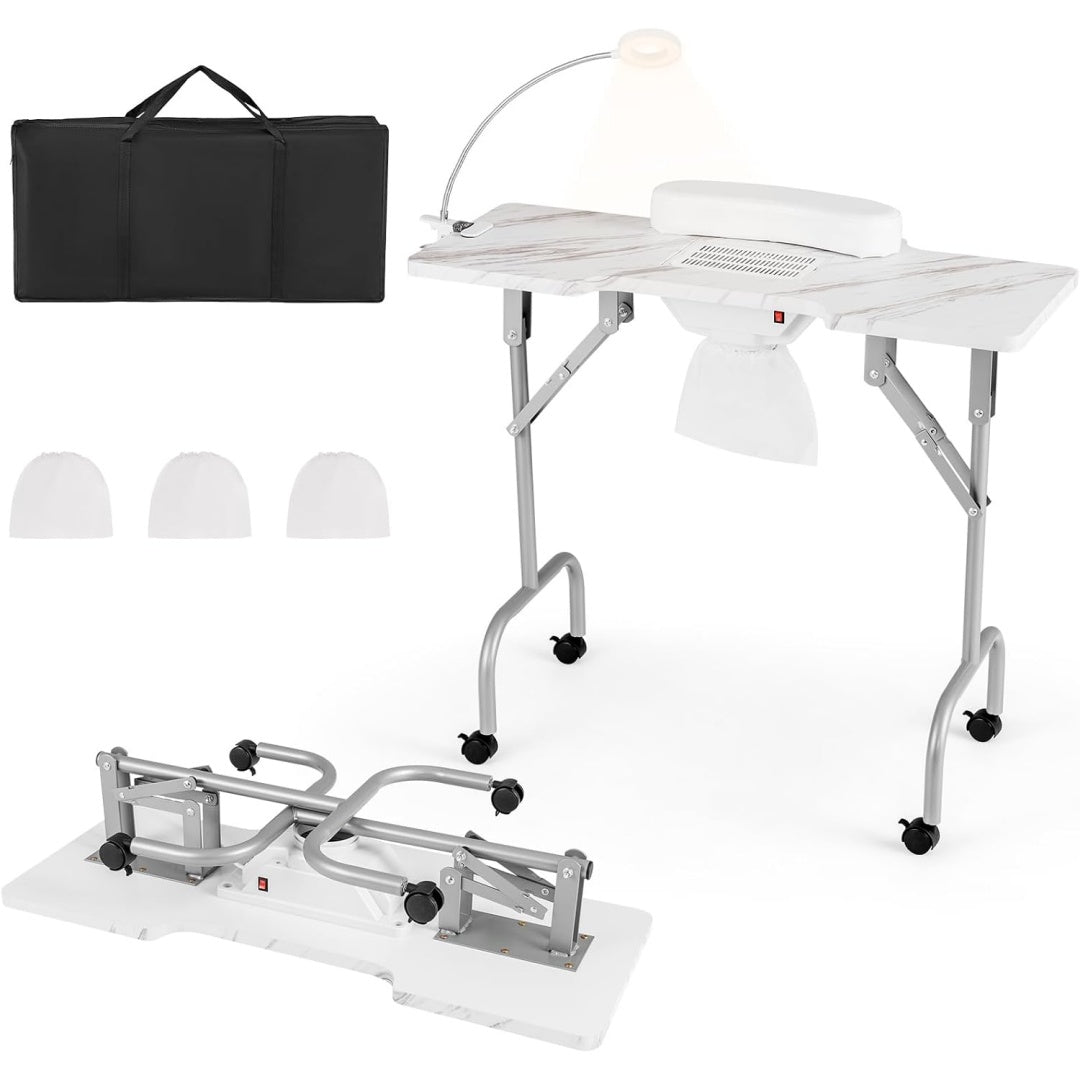 Table de travail avec un eclairage de la zone de travail, coloris blanc