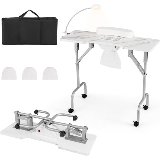 Table de travail avec un eclairage de la zone de travail, coloris blanc